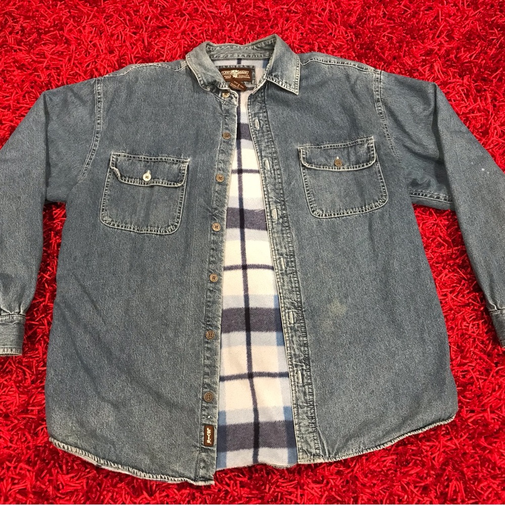 Vintage Levi’s Denim Shirt Flannel Lined Coat Jacket Sz L Mens Blue
